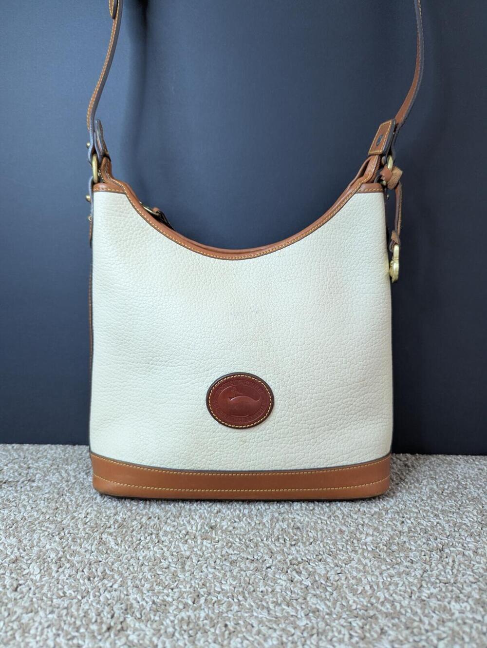 Dooney and Bourke Vintage All Weather Leather Shoulder Bag Hobo Cream Brown